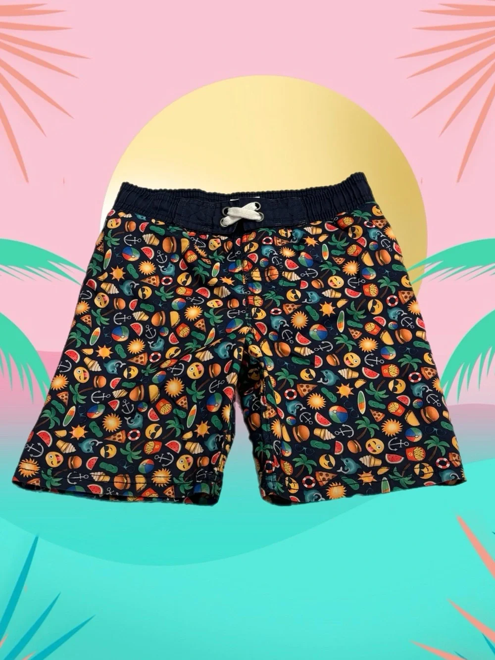 IML Boys Swim Trunks XS Emoji Beach Surf Pineapple Navy Board Shorts
